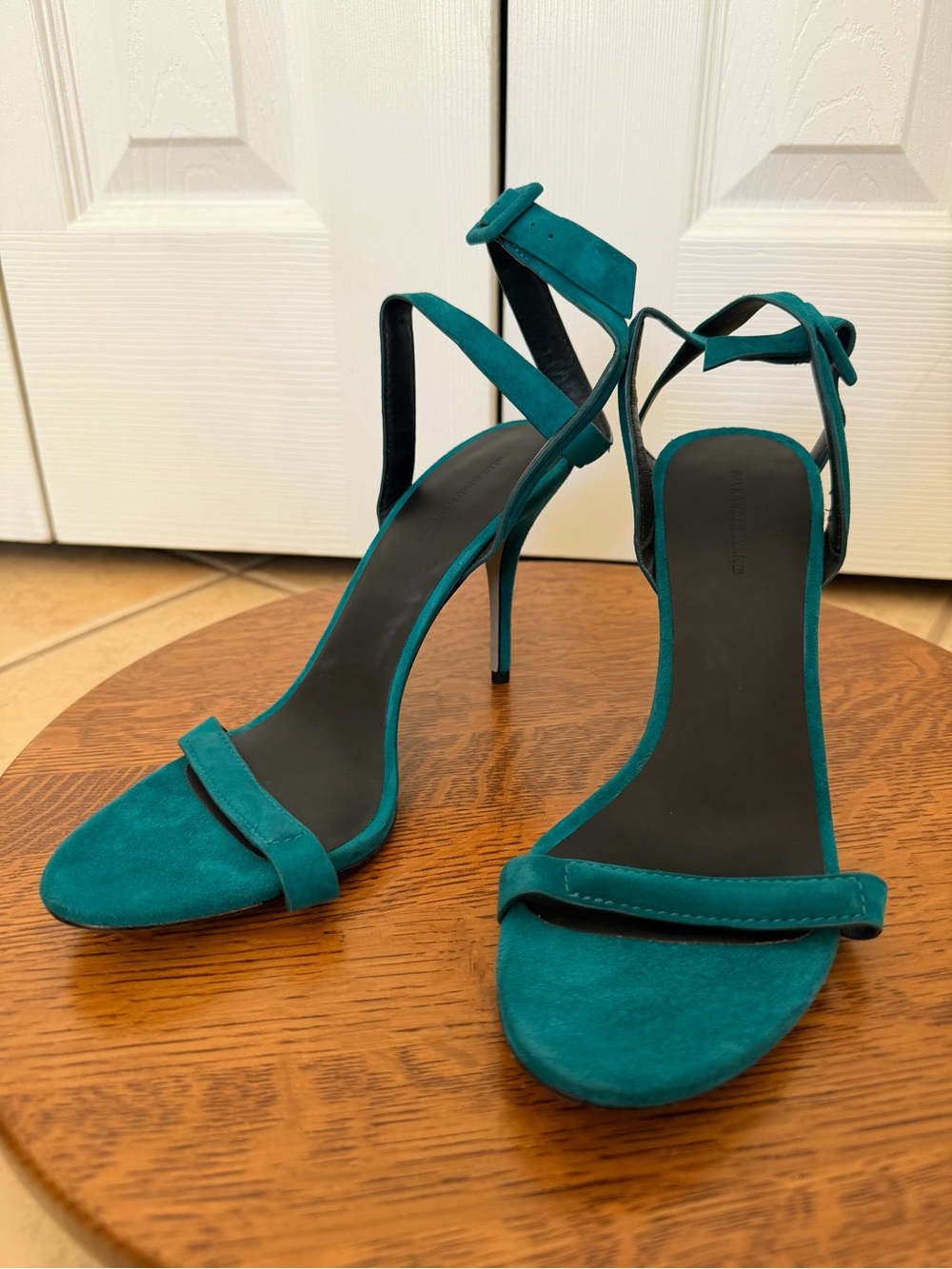 Alexander Wang Teal Suede Ankle-Strap Stiletto Sandals